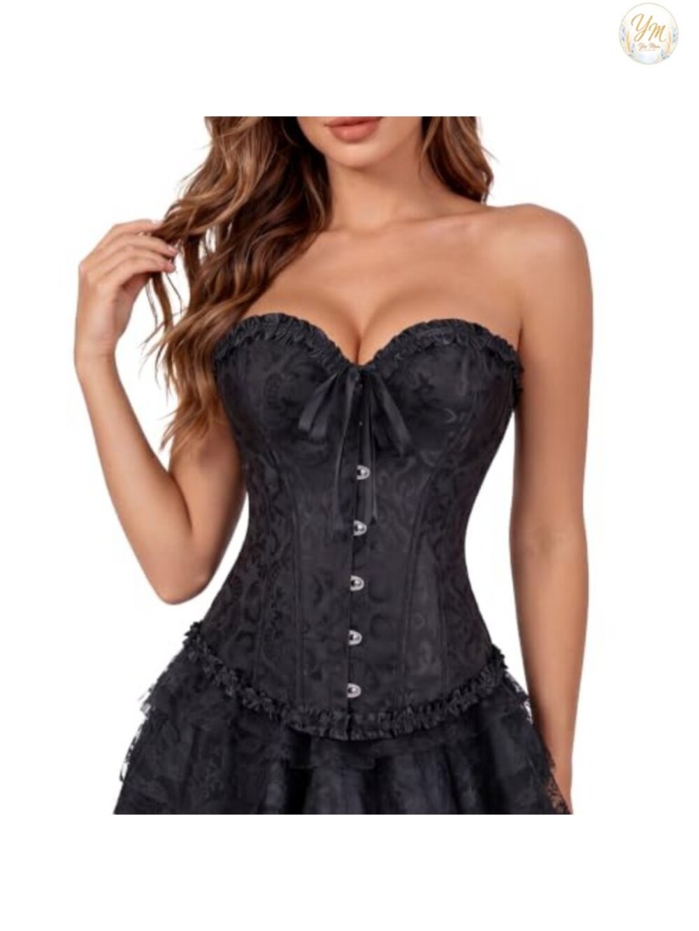 Women's Victorian Overbust Corset Top Brocade Lace-Up Bustier